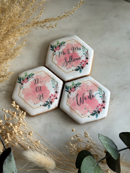 Personalised Hexagonal Pink Floral Trio Cookie Set