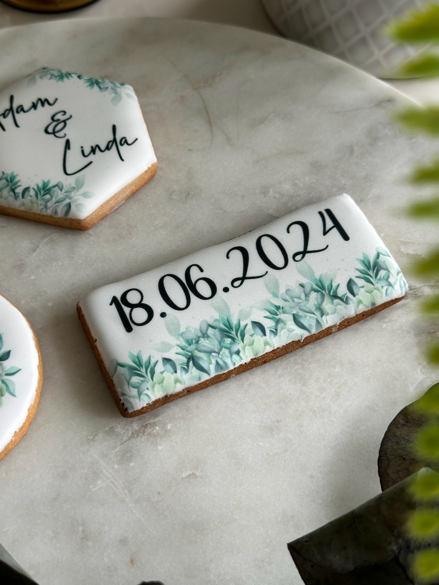 Personalised 'Save The Date' Green Floral Cookie Set