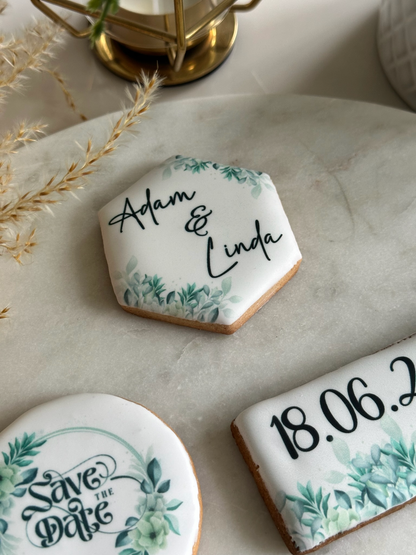 Personalised 'Save The Date' Green Floral Cookie Set