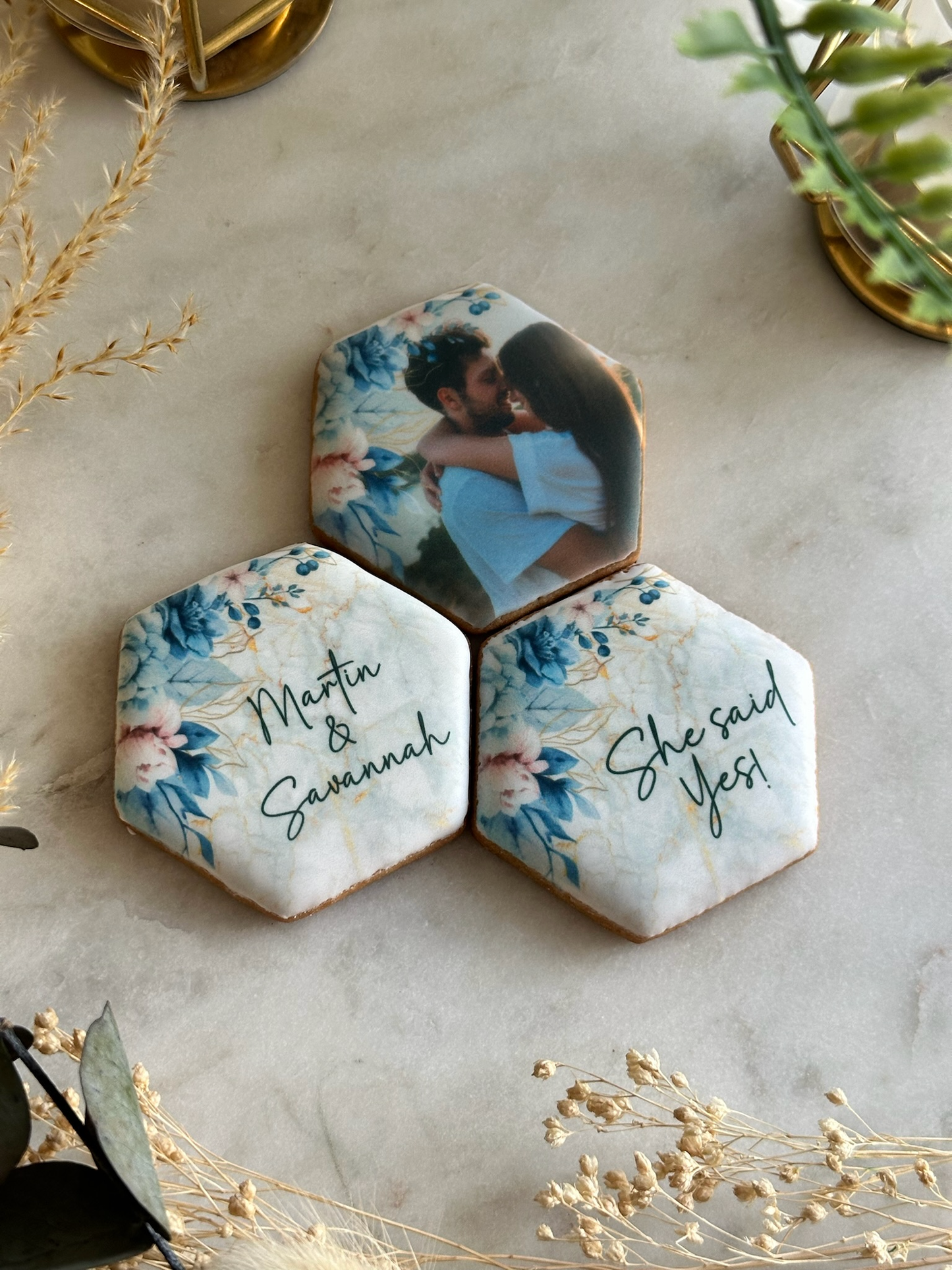 Personalised 'She Said Yes' Blue Cookie Set