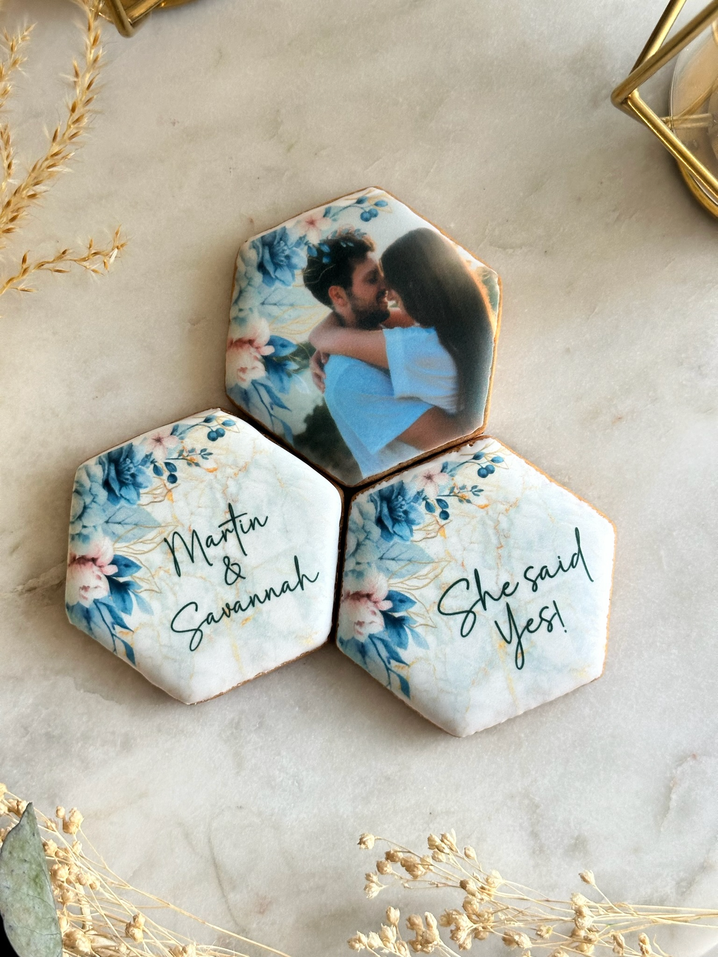 Personalised 'She Said Yes' Blue Cookie Set