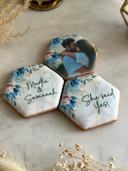 Personalised 'She Said Yes' Blue Cookie Set